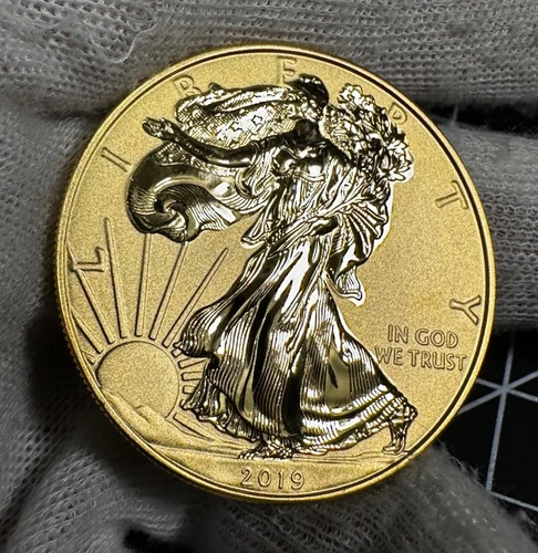 2019 24K GOLD IN REVERSE PROOF FINISH AMERICAN US SILVER EAGLE 1 OZ SILVER COIN