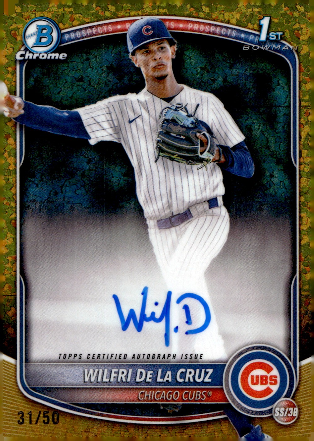 2025 Bowman Chrome Prospect Auto Gold Mini-Diamond Ref Wilfri De La Cruz /50 1st