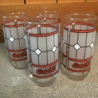 Vintage Coca-Cola Set of 4 Glass Tumblers Stained Glass Style Red/White/Black