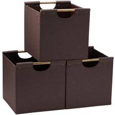 HOONEX Collapsible Storage Bins, 12x12x12in Storage Cubes Linen Fabric, Pack ...