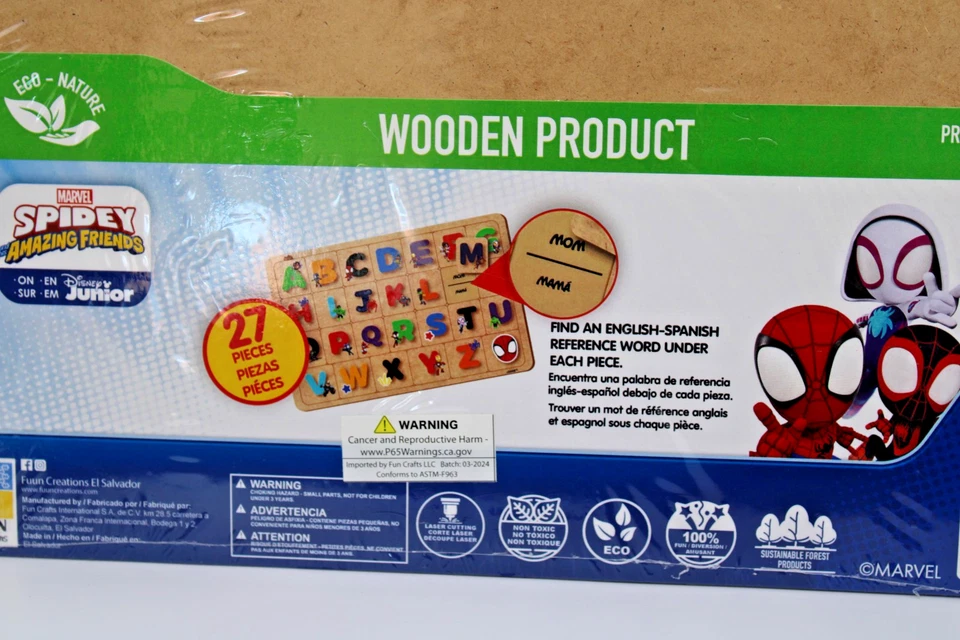Bilingual alphabet wooden puzzle/New/27 pieces with board/Marvel Spidey/3+age - Image 4 of 4