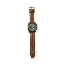 Men’s Large Face Analog Watch with Brown Leather Band, Casual Quartz Wristwatch