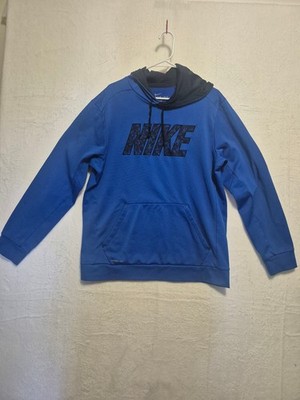 Nike Therma-Fit Hoodie Men s XL Blue Black Logo Pullover Sweatshirt Kangaroo Poc