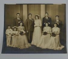 Vintage 8 x 10" Black & White Wedding Party Photograph 1940s or 1950s