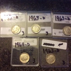 LOT OF 5 ROOSEVELT DIMES  1963-D X4, 1964-D SILVER DIMES