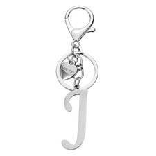 Initial Letter J Keychain Stainless Steel Heart Alphabet Key Ring Silver