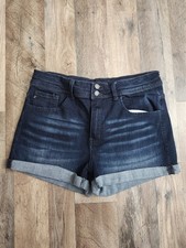 KanCan Shorts Womens 31 Denim Dark Wash Double Button Fly Hemmed Stretch