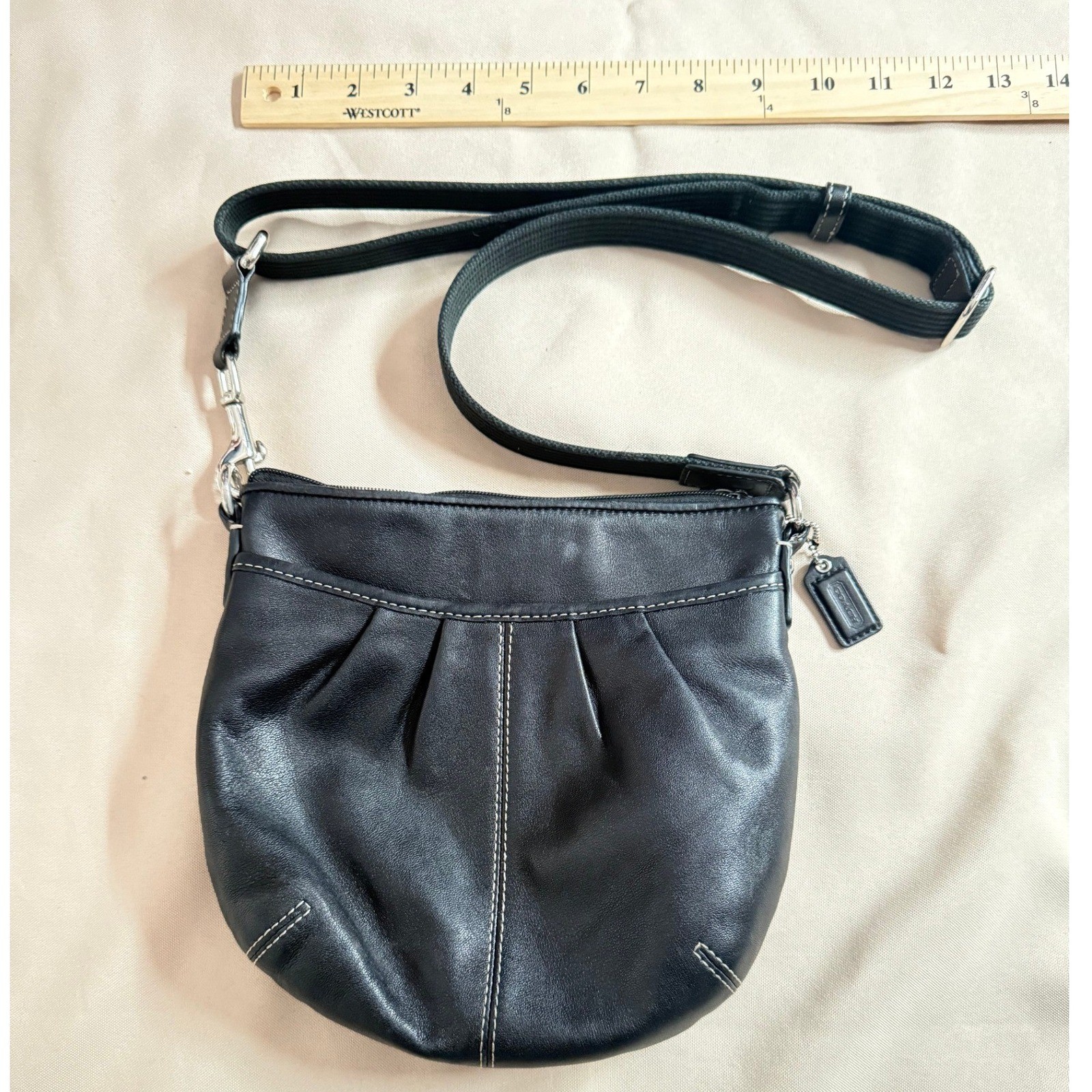 Coach Black Leather Pleated Shoulder Bag Crossbody Purse Silver Tone Hardware