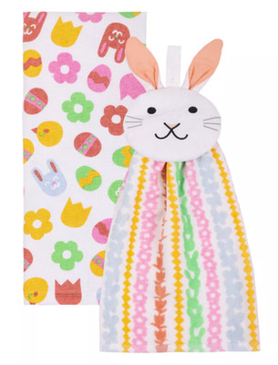 Easter Bunny Tie Top Kitchen Towels Set 2 Hanging Dish Towels Spring Decor