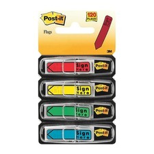 Post-It 684-Sh Sticky Flags, Sign Here, Assorted, Pk4