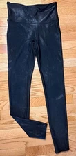 Spanx Womens Faux Leather Size Meduim Leggings Shaping Ankle Shinny Moto Riding 