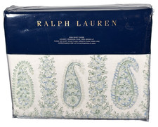 Ralph Lauren Camille Paisley Floral King Duvet Cover Sage Blue Cotton Sateen