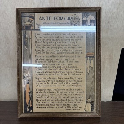 VINTAGE FRAMED BUZZA MOTTO PRINT ~AN ''IF'' FOR GIRLS~APOLOGIES TO RUBY & KIPLING