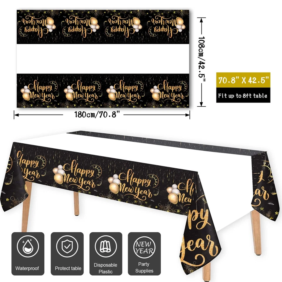 Juego de vajilla de fiesta de Nochevieja, suministros de fiesta de Año Nuevo mesa desechable... Foto 4 de 4