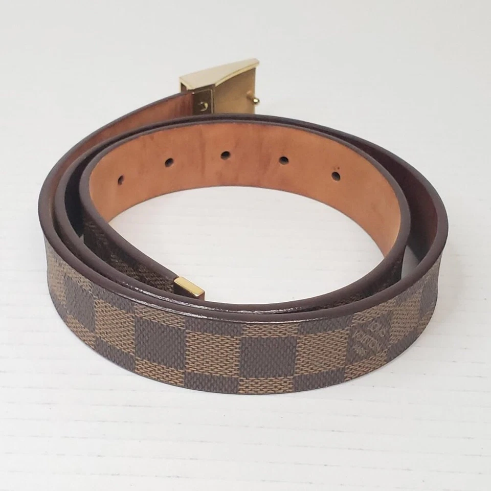Authentic Louis Vuitton Brown Gold Checkered Damier Ebene Belt lux170-092225 - Image 4 of 4