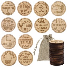 12pcs Wooden Engraved Golf Ball Markers for Putting Green Wood Tags Novelty Gift