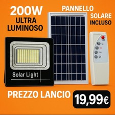 FARO Con Pannello Solare A LED 200W ESTERNO luce FREDDA con sensore crepuscolare