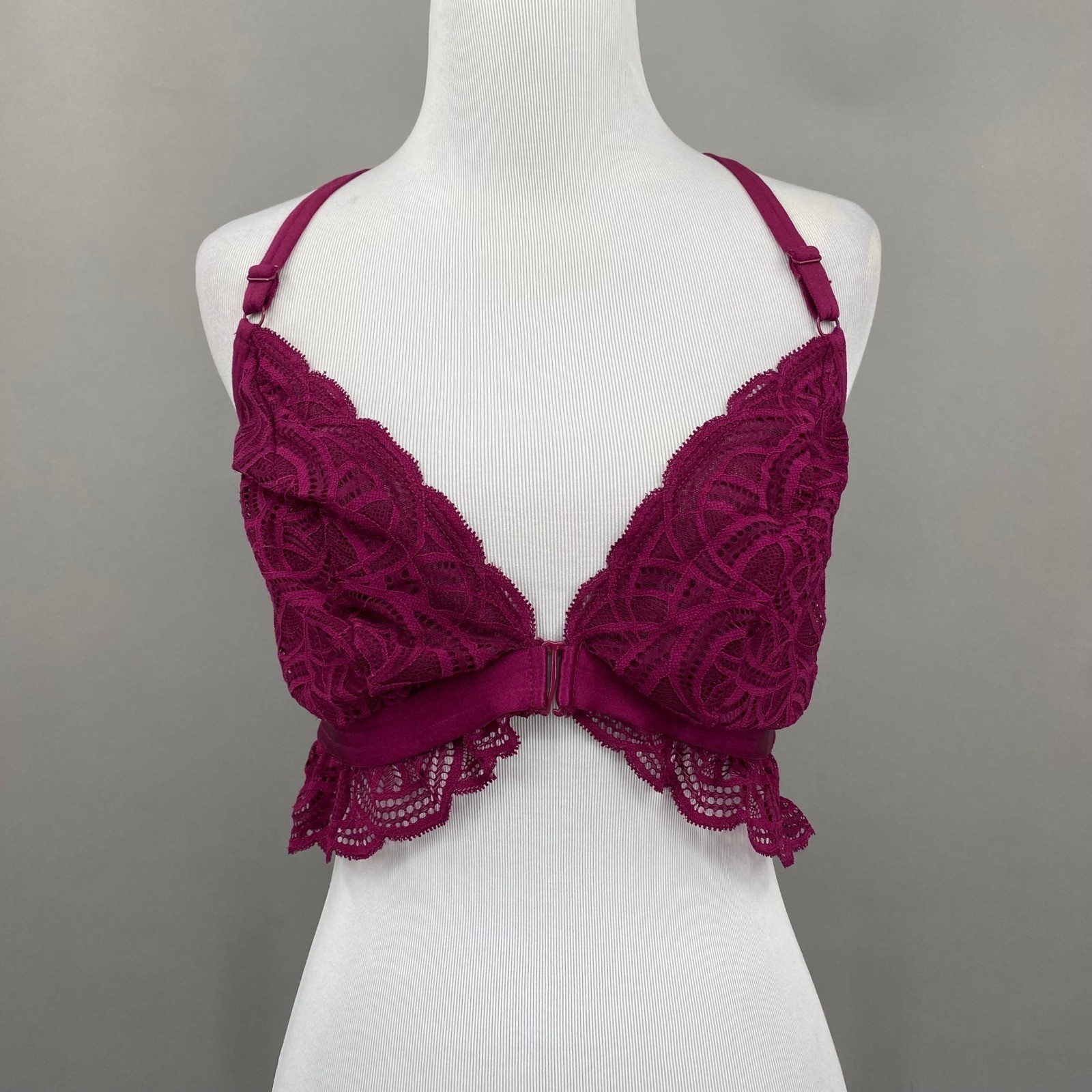 Torrid Bralette Women Size 0 Large Magenta Purple Lace Front Clasp Racerback-image