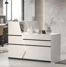 Modern White Reception Desk with Lockable Drawers, Open Shelves  Keyboard Tray