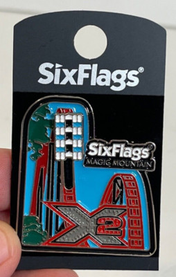 Six Flags Magic Mountain Coaster Moving X2 Enamel Pin New