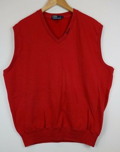 Vintage-Polo-Ralph-Lauren-Mens-Size-Large-Sweatshirt-Vest-Red-Embroidered