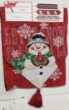 Ex-Long Tapestry Table Runner,13"x72",WINTER,CHRISTMAS,SMILING SNOWMAN ON RED,HG