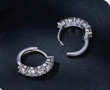 925 Sterling Silver Hoop Earrings Brilliant Round Lab Diamond Platinum Plated