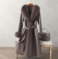 Real Fox Fur Collar Womens Rabbit Fur Lining Parkas Genuine Leather Thicken Coat