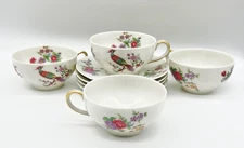 4 CHARLES FIELD HAVILAND LIMOGES CUPS & SAUCERS, CFH2, BIRD OF PARADISE