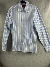 Hugo Boss Mens M Button Up Shirt Casual Slim Fit Blue Polka Dot Stripes Excellen