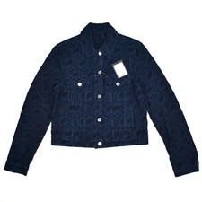 Nwt $790 Mcm Navy Monogram Logo Woven Denim Trucker Jacket Women's S Authentic