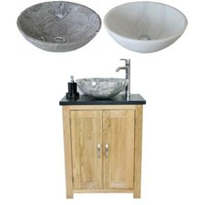 Solid Oak Bathroom Vanity Unit | Bathroom Slimline Cabinet | Black Quartz Workto