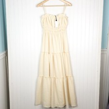 NWT Astr The Label Maxi Dress S Cream Crinkle Tiered Adj. Straps Beachy Bohemian