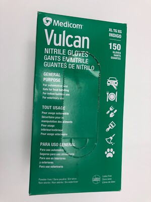 Medicom Vulcan Nitrile XL Gloves Indigo Colour, 150 Count NEW (Open Box)