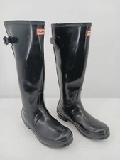 Hunter Women's 7 Black Rubber Knee-High Rain Boots Adjustable Buckle
