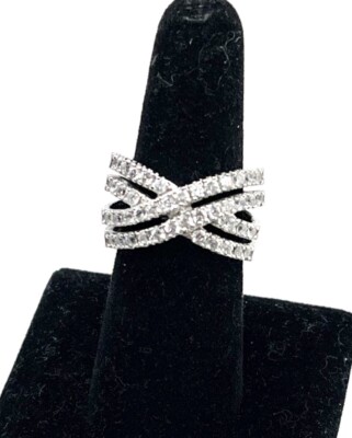 Lia Sophia Ooh-La-La 4 Crisscross Cubic Zirconia Accents Silver Tone Ring Size 9