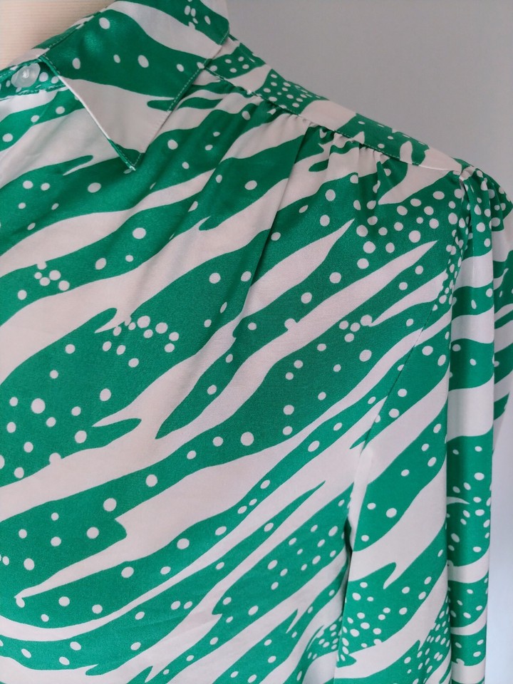 Vintage Hooper Associates Green White Career Blouse Top Size 10 ...