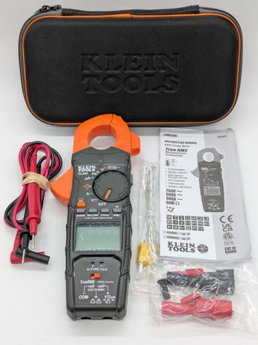 KLEIN TOOLS CL445 Clamp TRUE RMS MultiMeter CAT IV 600V w/ Leads Cas (EC3034278)
