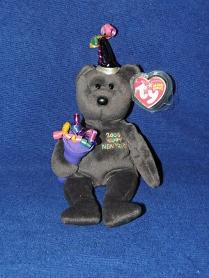* Original Ty Beanie Baby 2006 HAPPY NEW YEAR Bär mit Tag Vitrinenstück Geschenk