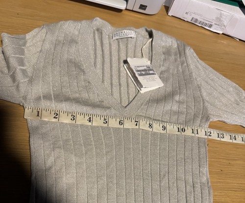 $1495 Brunello Cucinelli X-Small Cashmere Sweater Sparkling Ribbed Knit V Neck - Picture 10 of 12