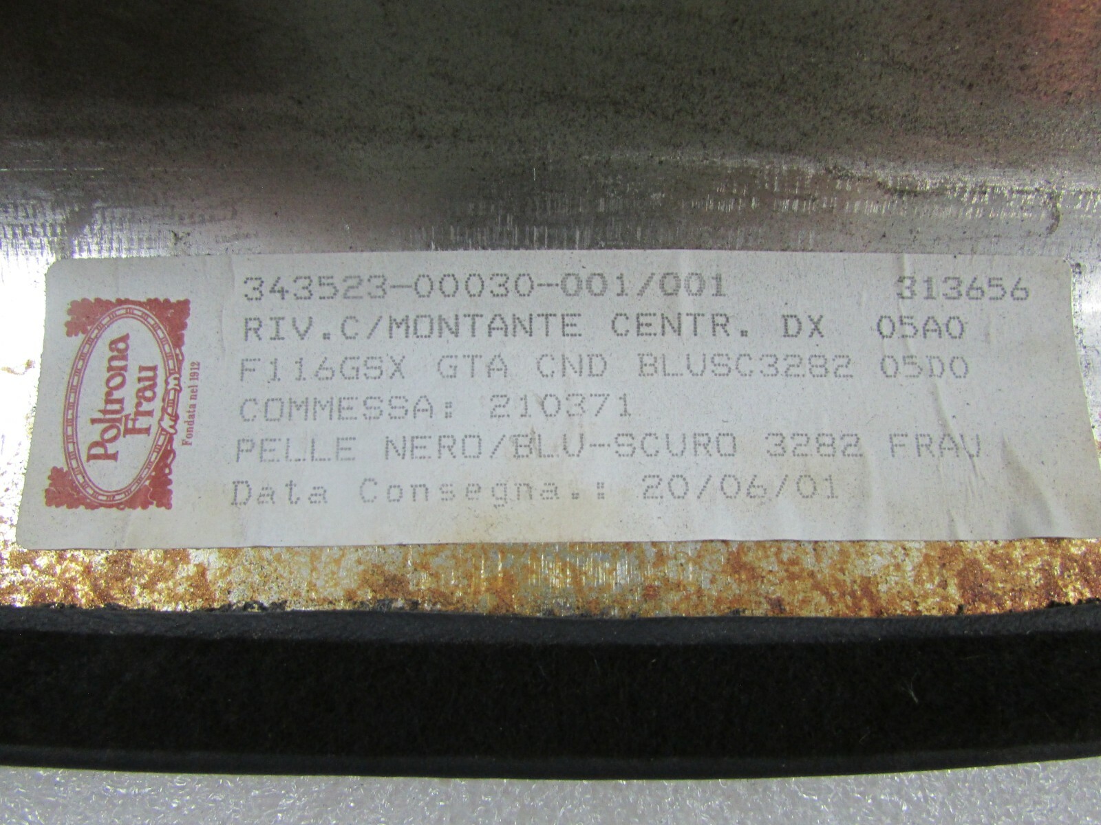 Ferrari 456, RH, Right B-Pillar, Blue, Used, P/N 65565200