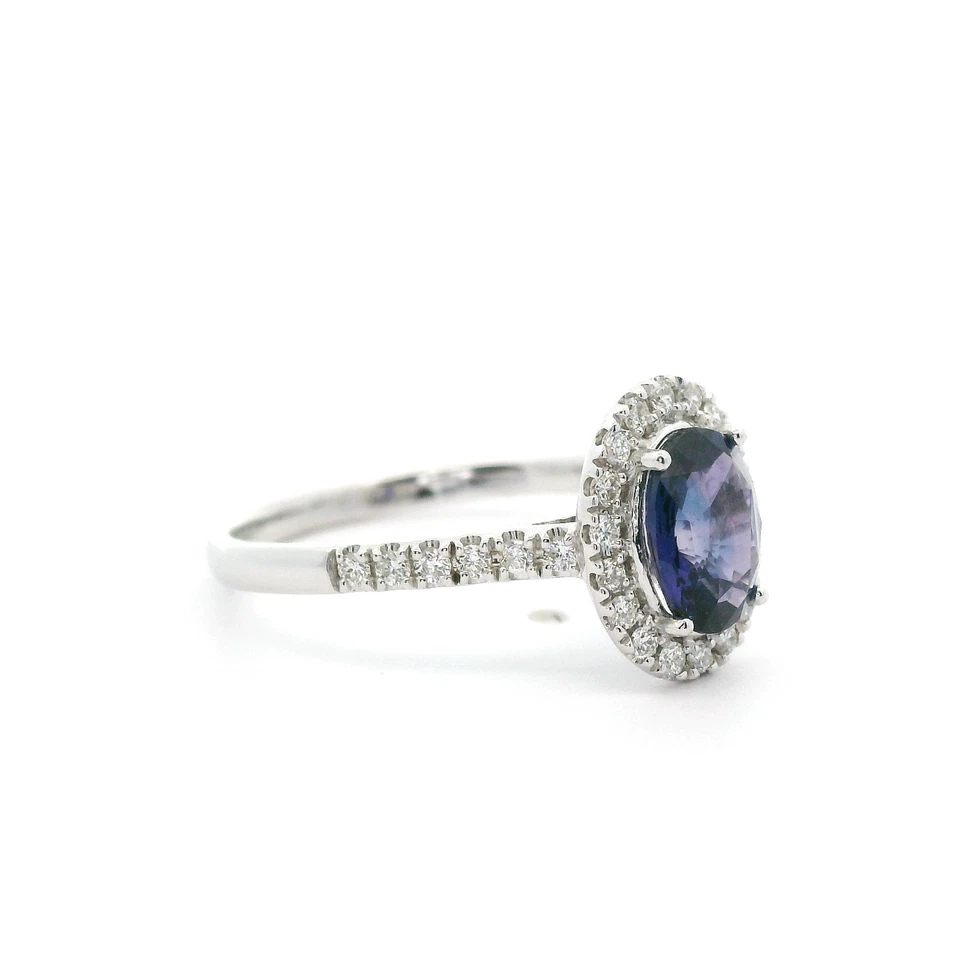 Bague diamant saphir violet naturel 1 ct or blanc 18 carats bijoux fins pour ... - Photo 3/4
