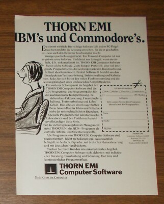 Seltene Werbung THORN EMI Computer Software IBM & Commodore 1985