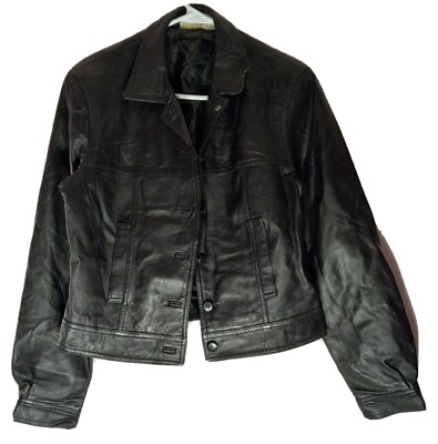 Black 100% Leather Moto Jacket button Newportnews Easy Style