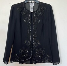 R M Richards Black Embellished Outerwear Evening Jacket Size 6p