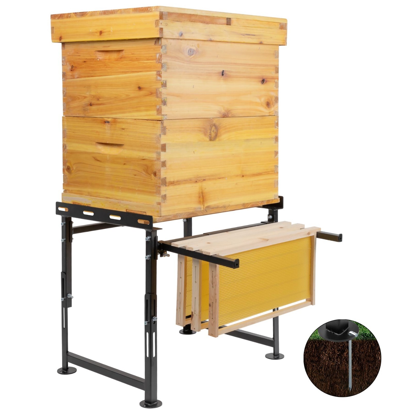 Adjustable Metal Beehive Stand with Frame Holder 15.5-25 Inch Height Width Easy Assembly