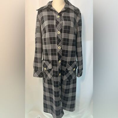VTG 60s CHAPTER TWO Plaid Black and White Shirt DRESS SIZE L