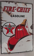 TEXACO FIRE CHIEF GASOLINE Porcelain SIGN dated 1947 18 x 12 vintage