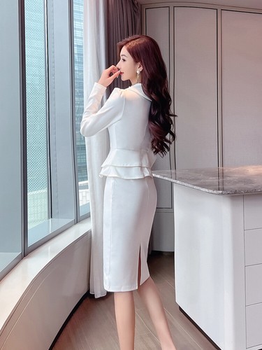 Office Dress Women Work Midi Long Sleeve V-Neck High Waist Peplum Size 2 4 6 8 - 第 17/32 張圖片