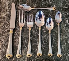 SERVICE FOR 12 Oneida Tesoro Black Accent Gold Fine Stainless Flatware Set 92 pc